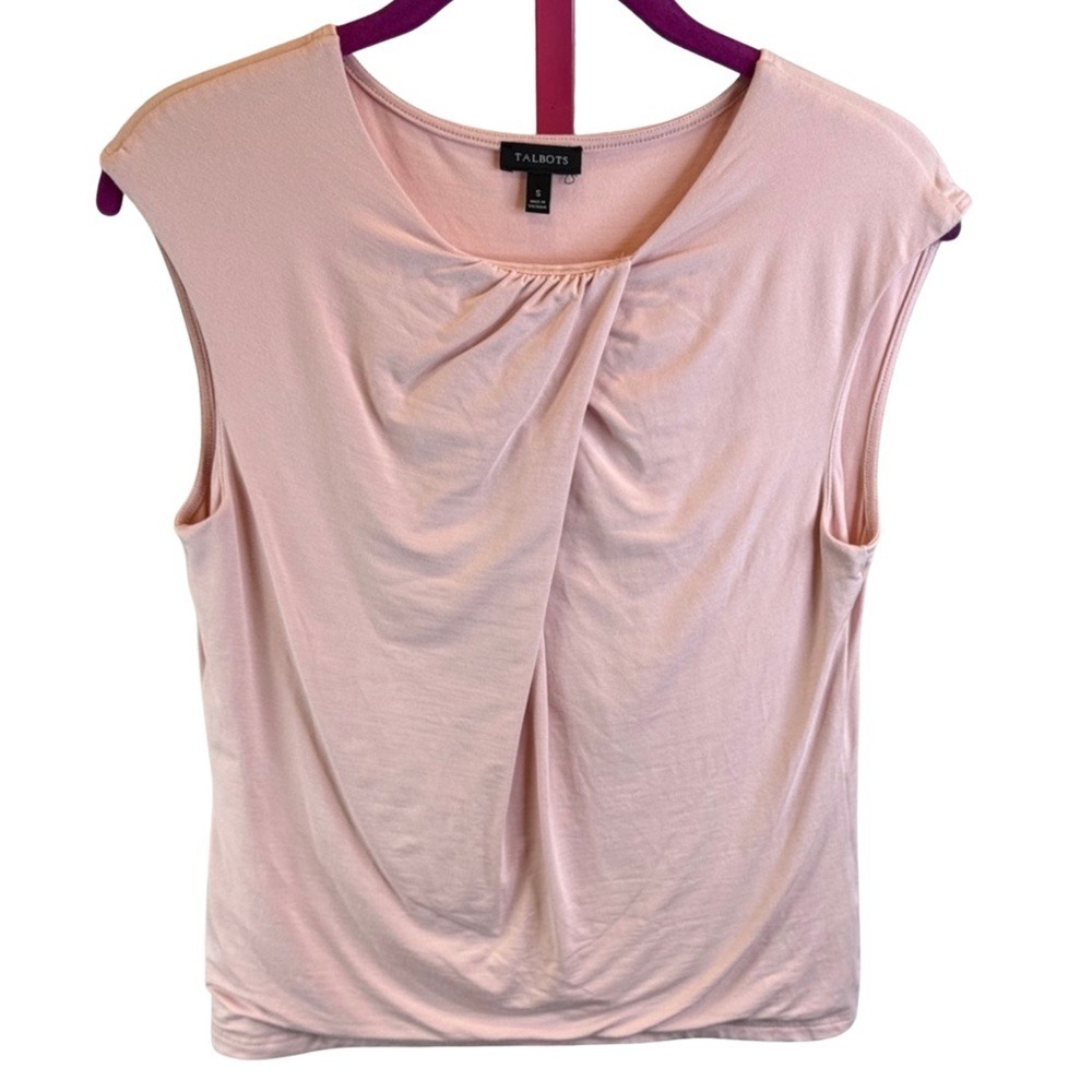 Talbots Womens Small Blush Pink Twist Front Sleeveless Knit Shell Top Blouse